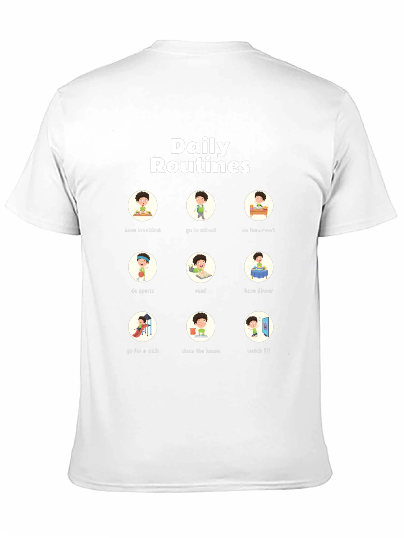 Daily Routines T-Shirt | Fun Cartoon Design
