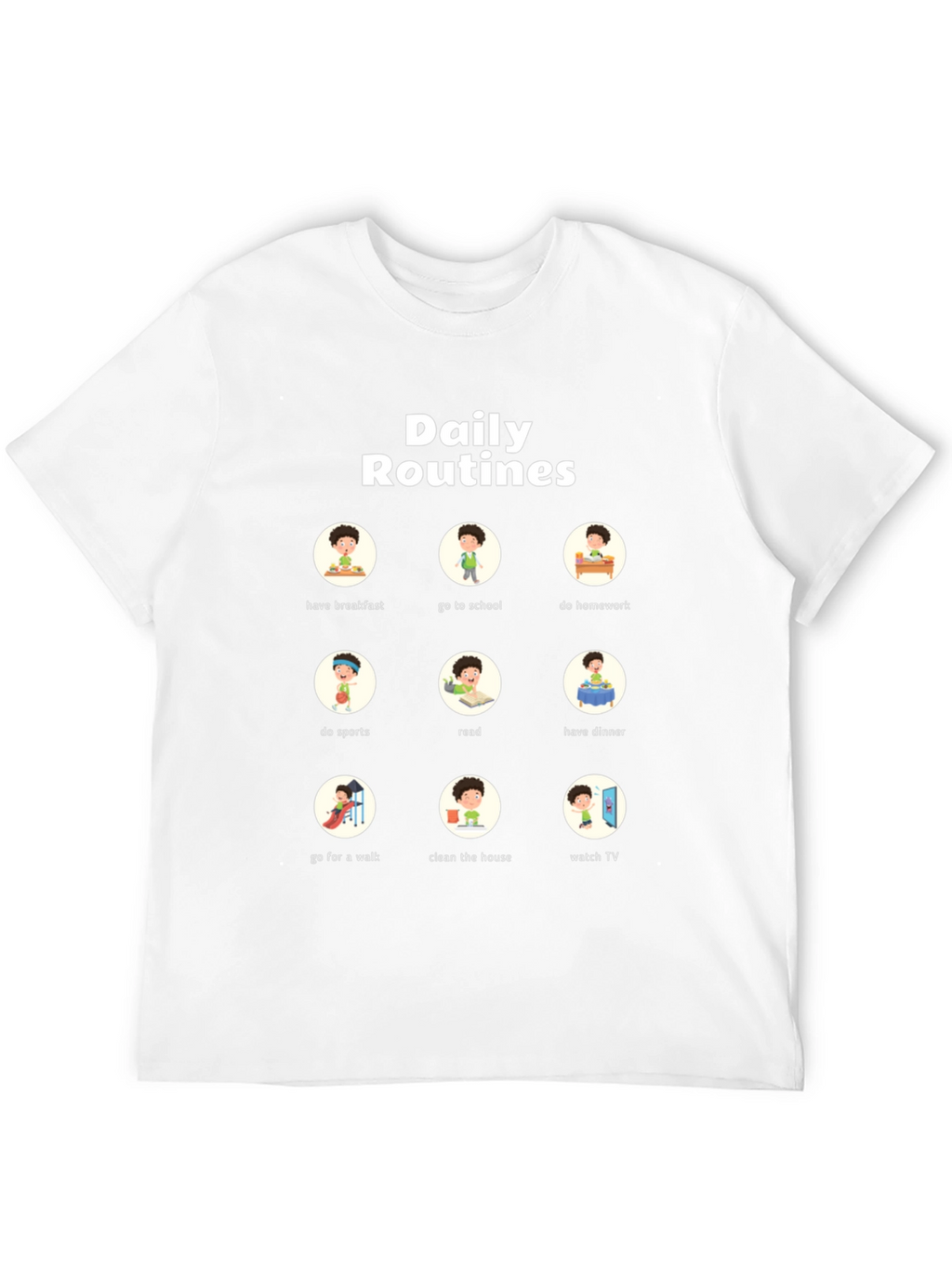 Daily Routines T-Shirt | Fun Cartoon Design