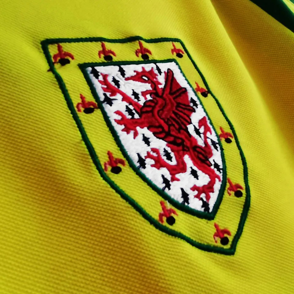 1982 Wales Away Yellow Retro Soccer Jersey Detail 2