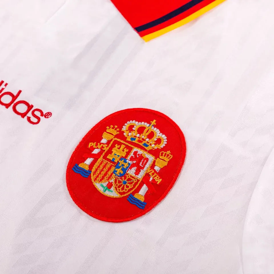 1994 Spain Away White Retro Soccer Jersey Detail 2