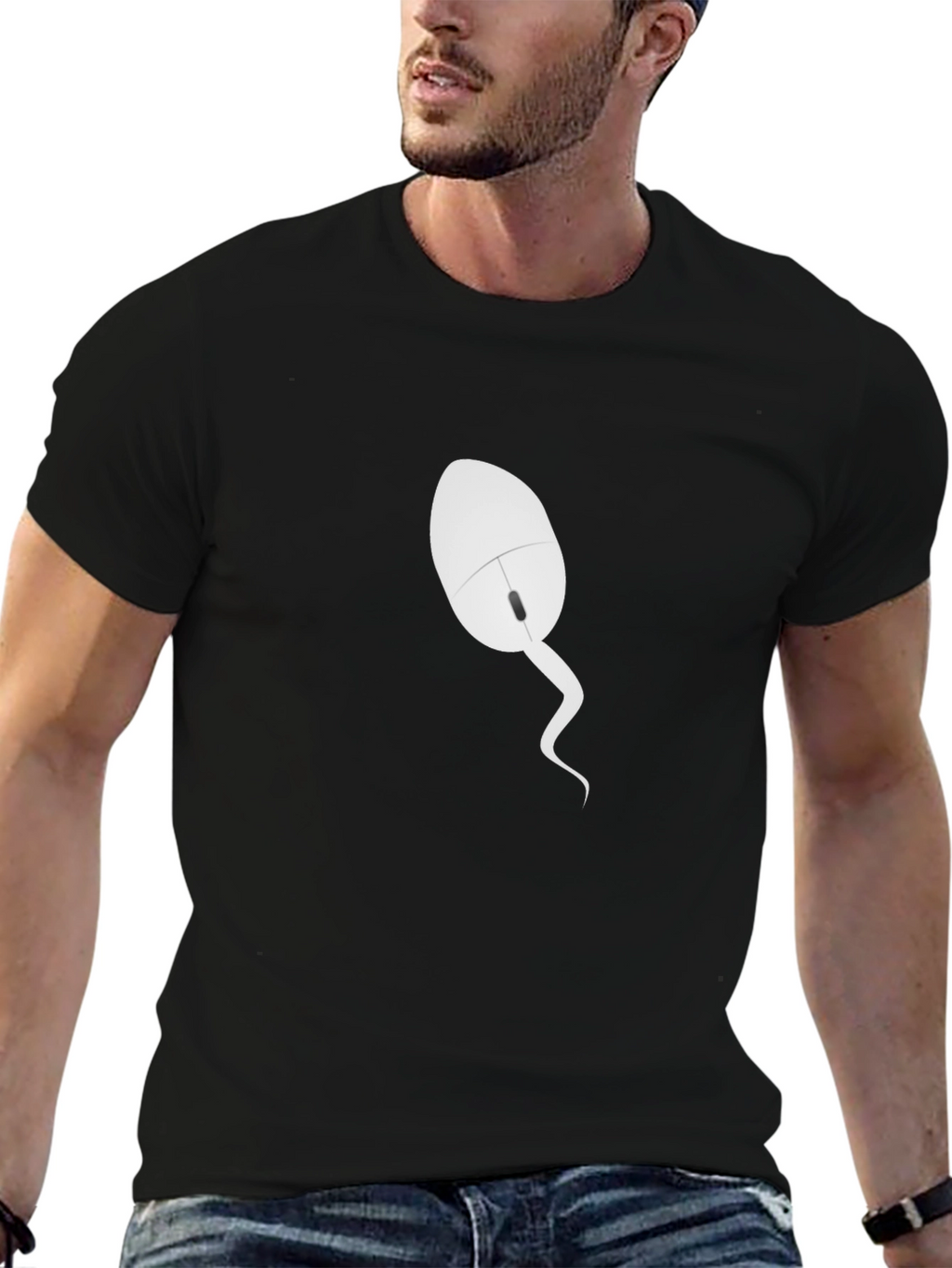 Funny Computer Mouse Tail T-Shirt - Black
