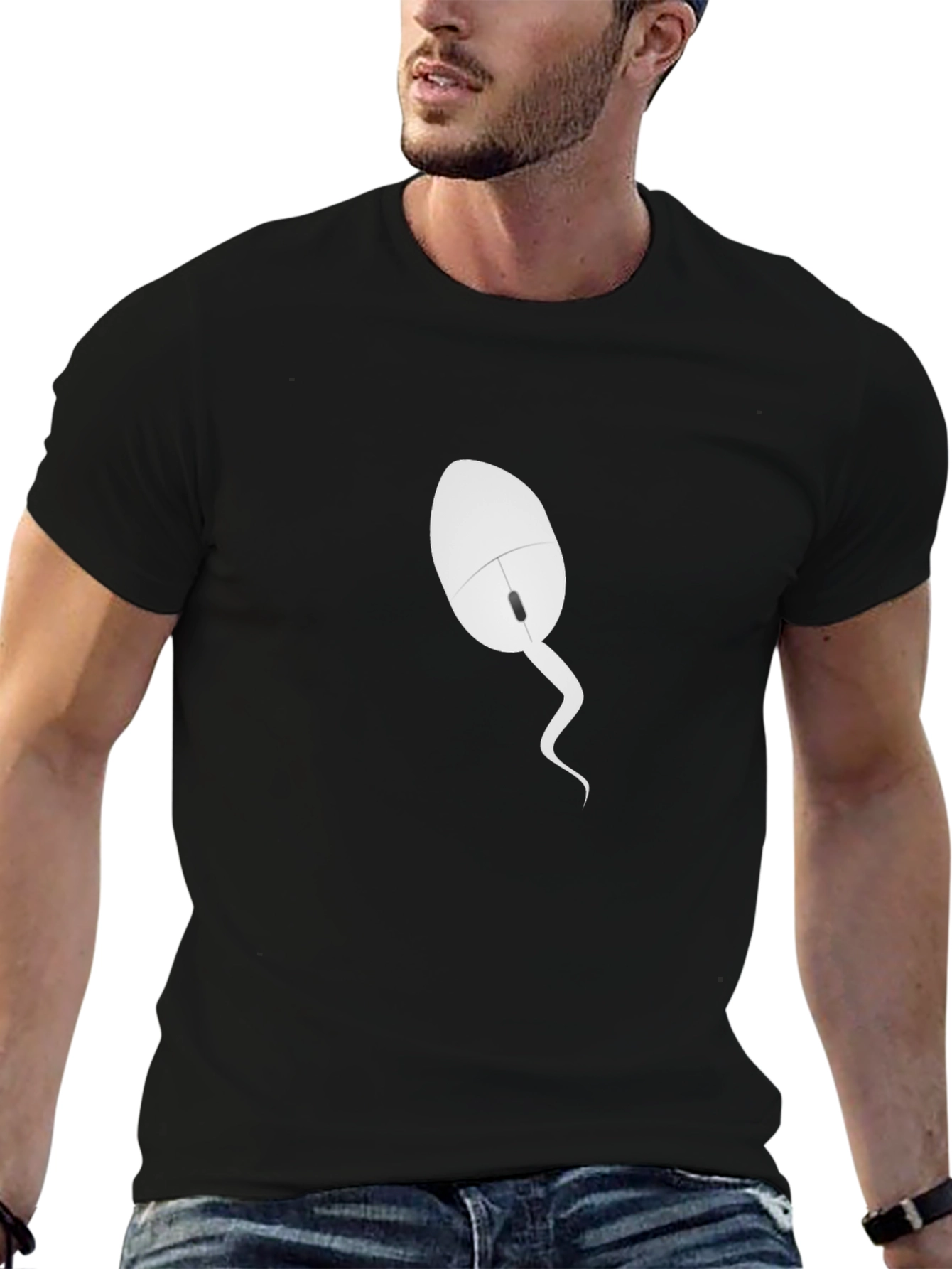 Funny Computer Mouse Tail T-Shirt - Black