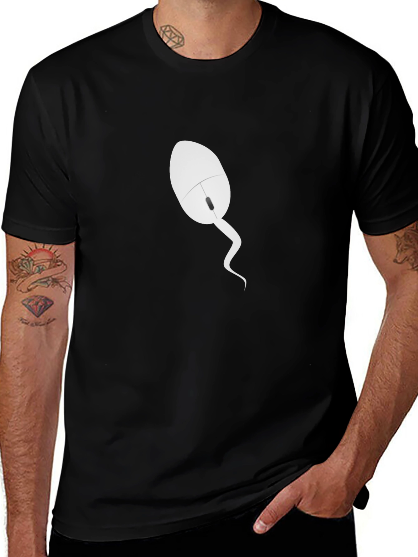 Funny Computer Mouse Tail T-Shirt - Black