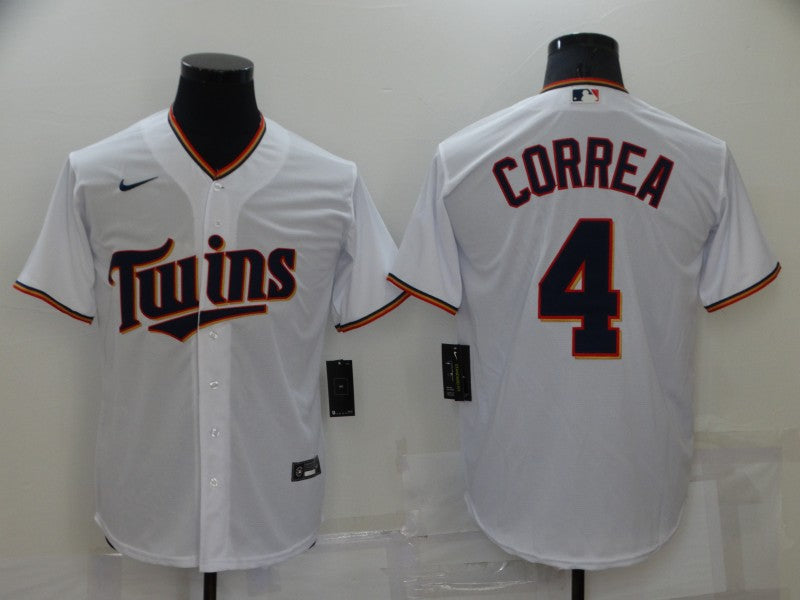 Men's Minnesota Twins Carlos Correa #4 White Replica Baseball Jerseys