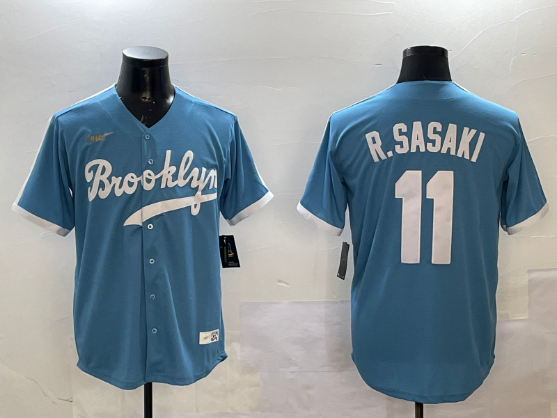 Men's Los Angeles Dodgers Roki Sasaki #11 Light Blue Cooperstown Collection Player Jerseys
