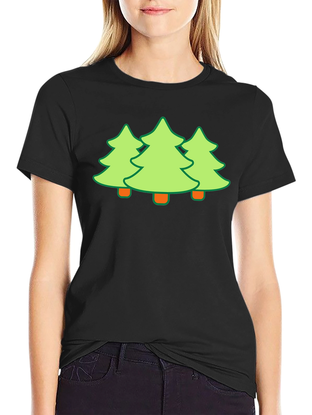 Festive Trees Black T-Shirt - Holiday Fun