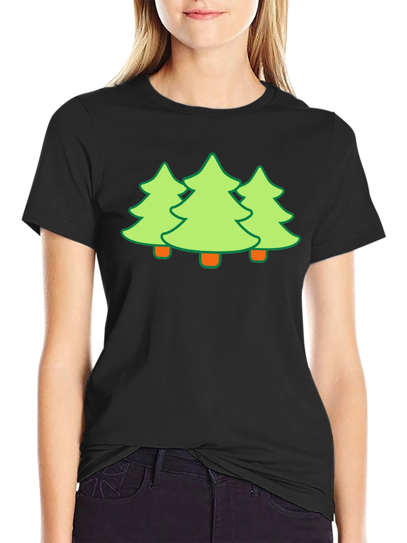 Festive Trees Black T-Shirt - Holiday Fun