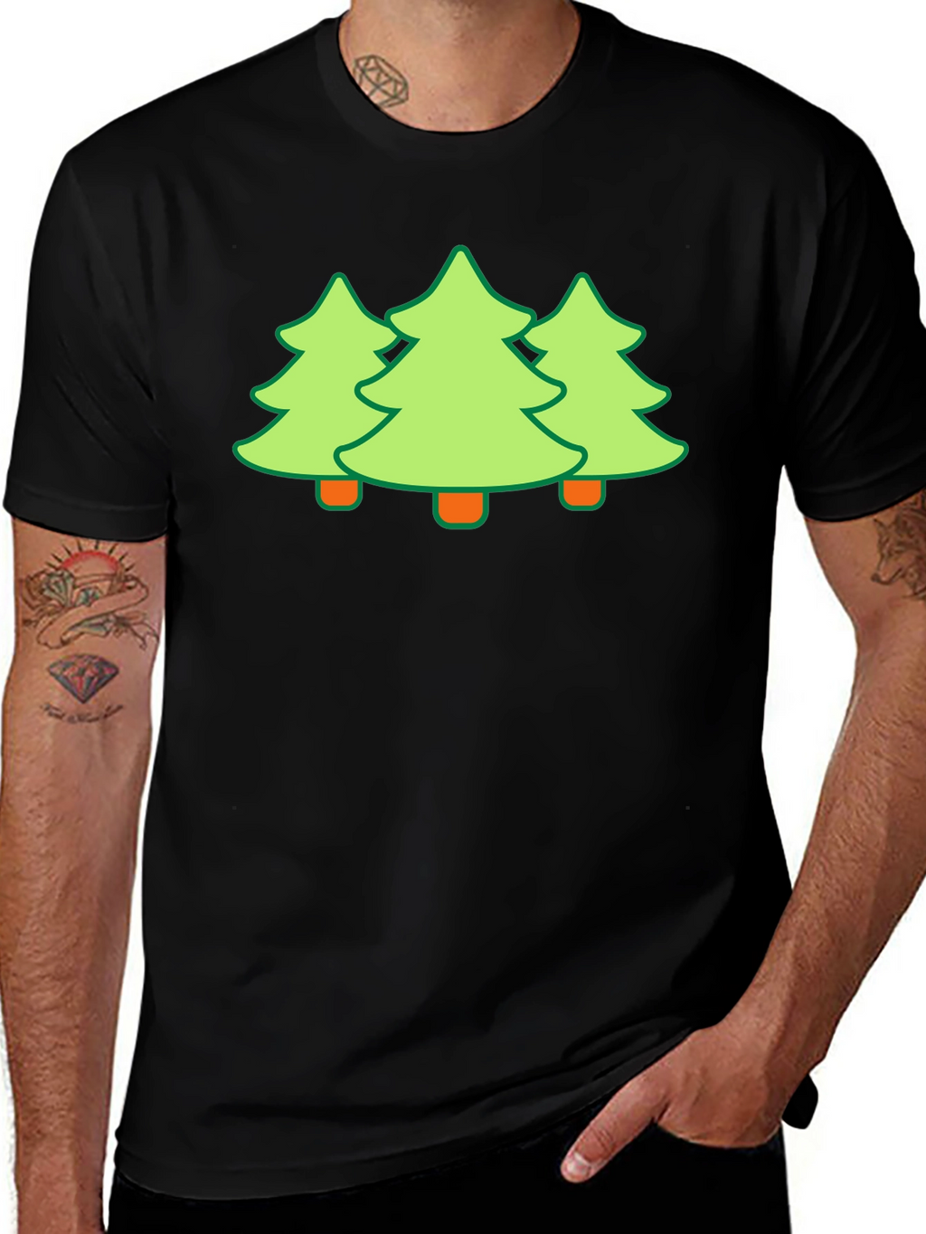 Festive Trees Black T-Shirt - Holiday Fun