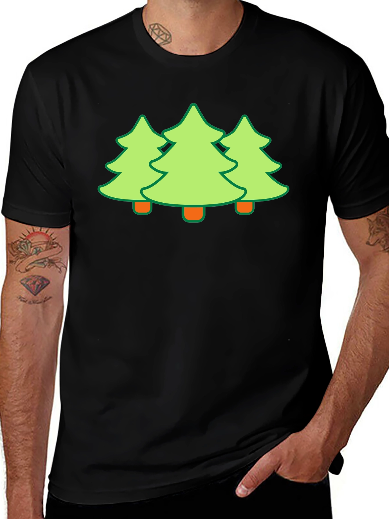 Festive Trees Black T-Shirt - Holiday Fun