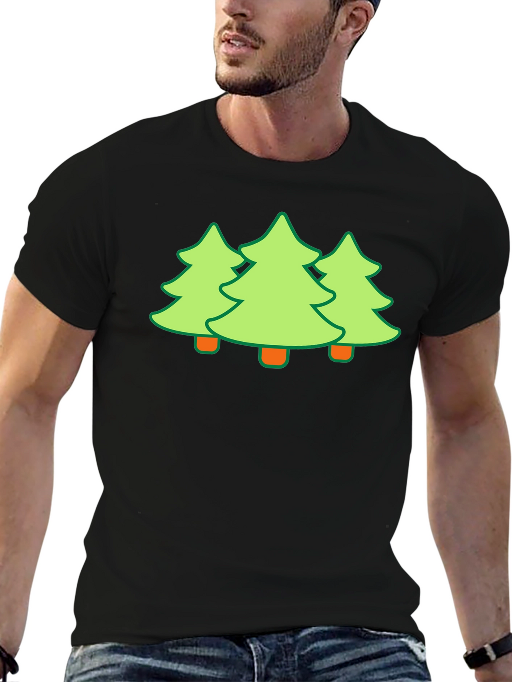 Festive Trees Black T-Shirt - Holiday Fun