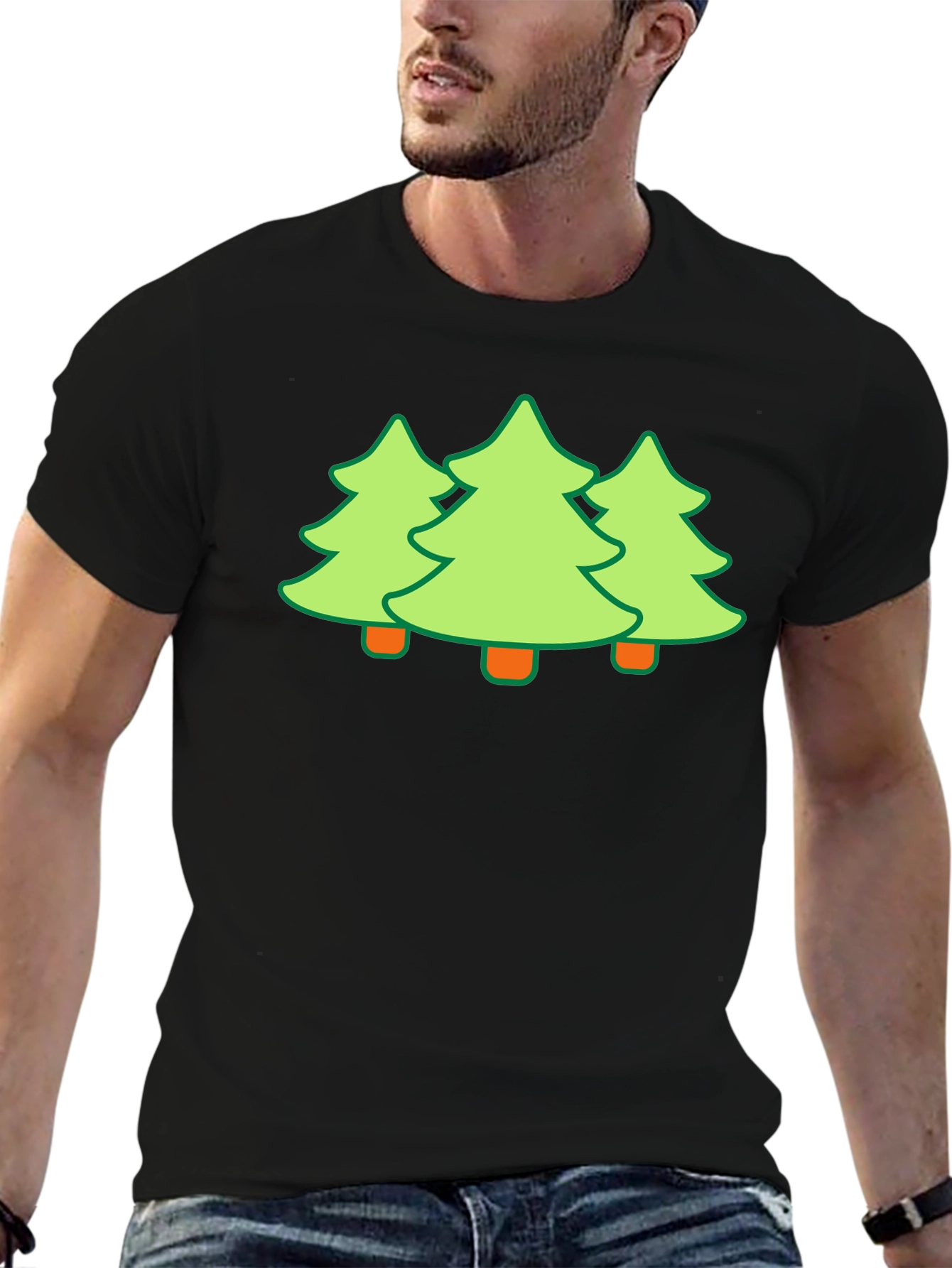 Festive Trees Black T-Shirt - Holiday Fun