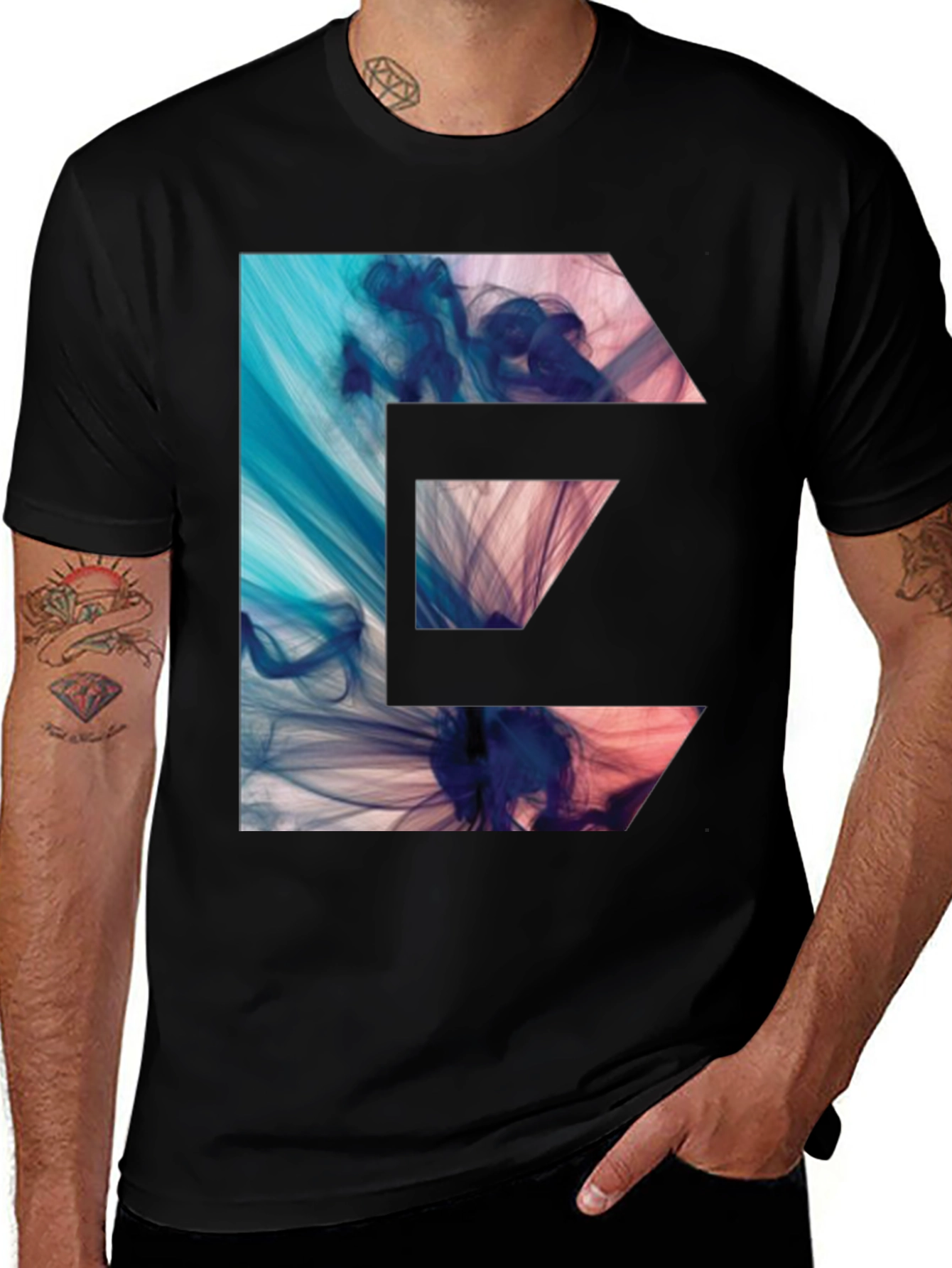Abstract E-Graphic Black T-Shirt