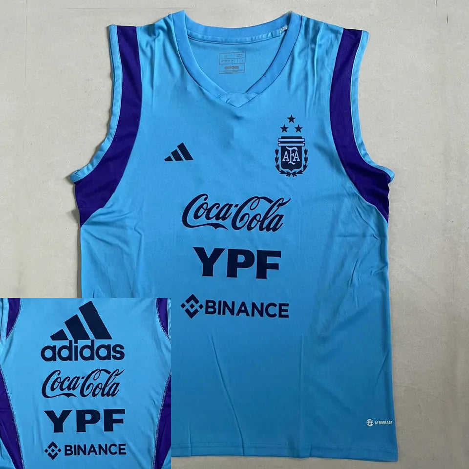 2024 Argentina Blue 3 Stars Vest Jersey 3星 背后有广告 Front