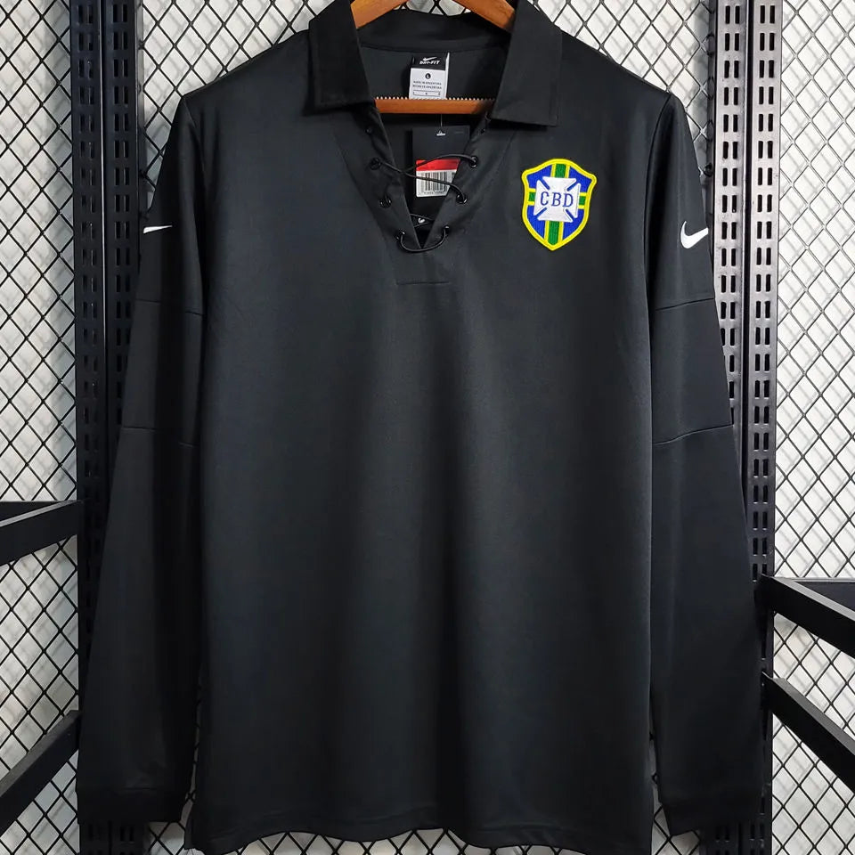 2004 Brazil Special Edition Black Retro Long Sleeve Jersey Front