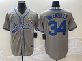 Men's Los Angeles Dodgers Fernando Valenzuela #34 Gray Player Jerseys Joint Edition