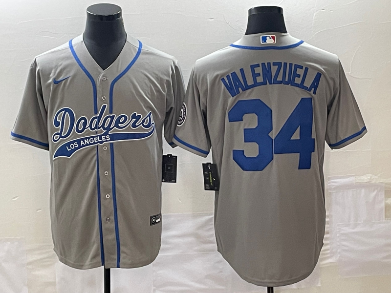 Men's Los Angeles Dodgers Fernando Valenzuela #34 Gray Player Jerseys Joint Edition