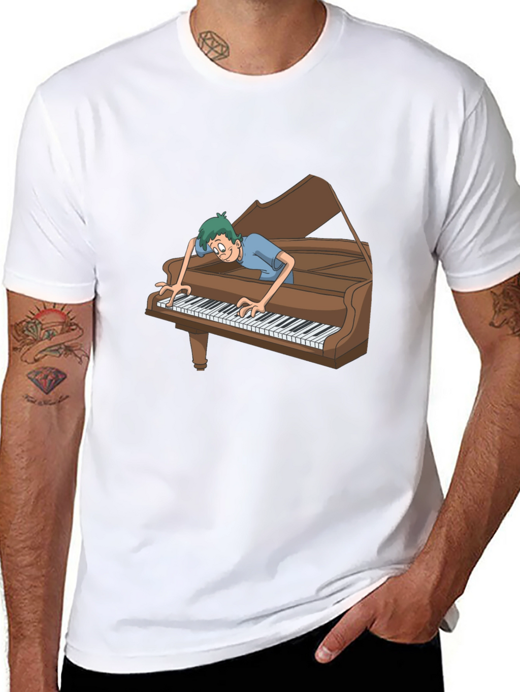 Funny Cartoon Piano Player Graphic Tee