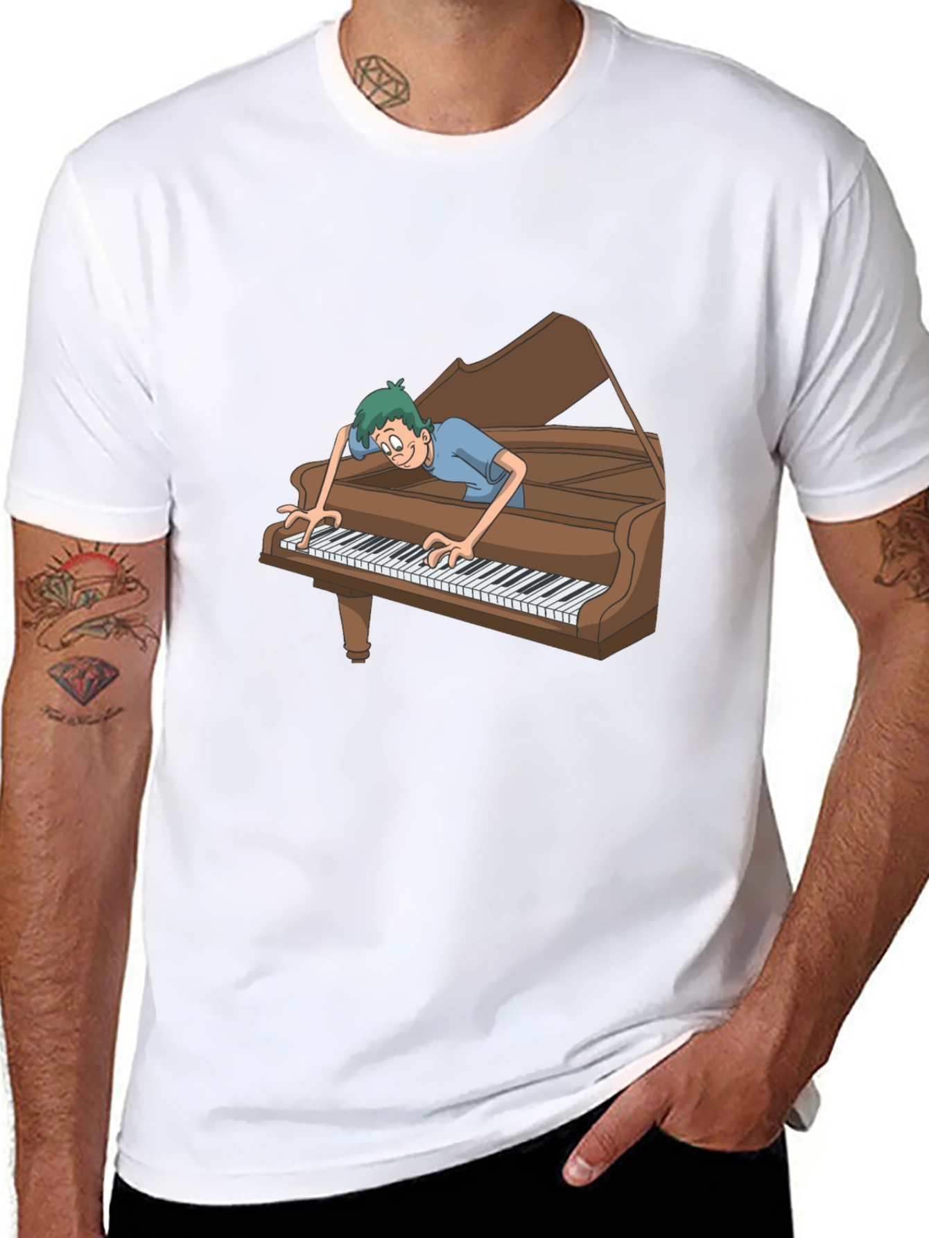 Funny Cartoon Piano Player Graphic Tee
