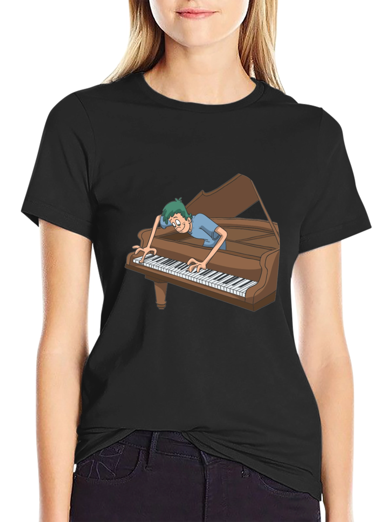 Funny Cartoon Piano Player Graphic Tee