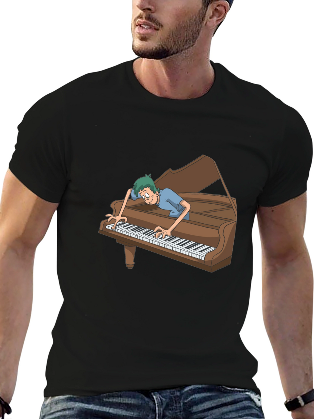 Funny Cartoon Piano Player Graphic Tee