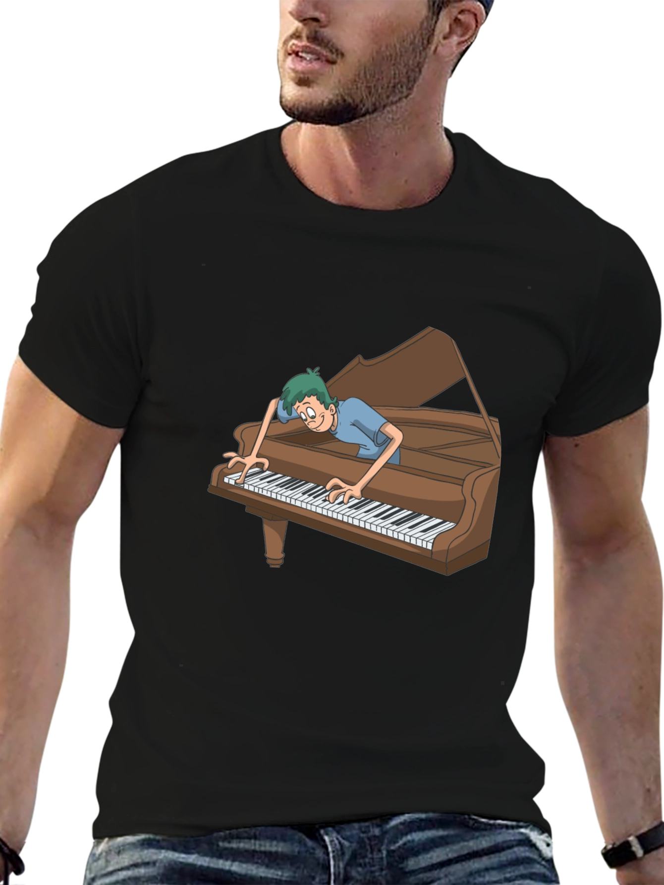 Funny Cartoon Piano Player Graphic Tee
