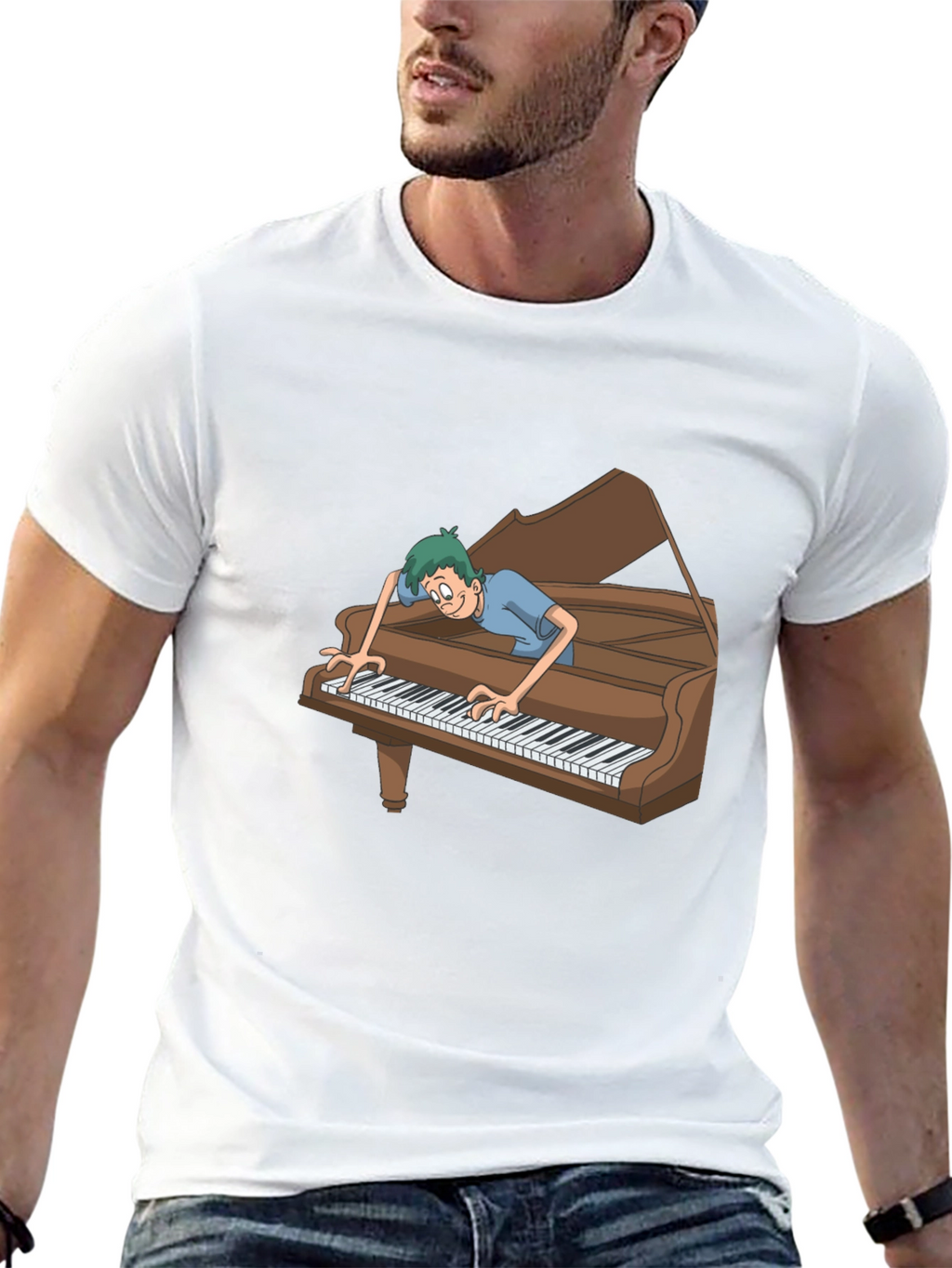 Funny Cartoon Piano Player Graphic Tee