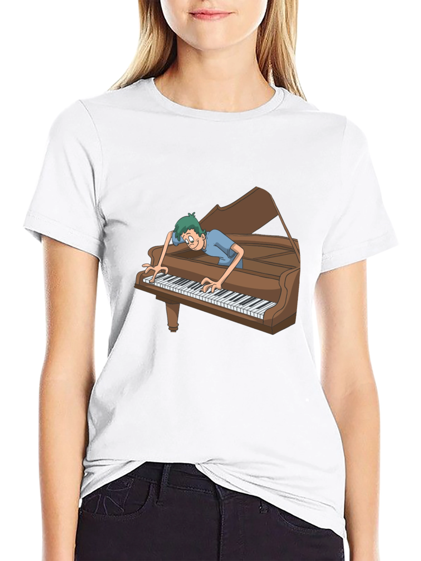 Funny Cartoon Piano Player Graphic Tee