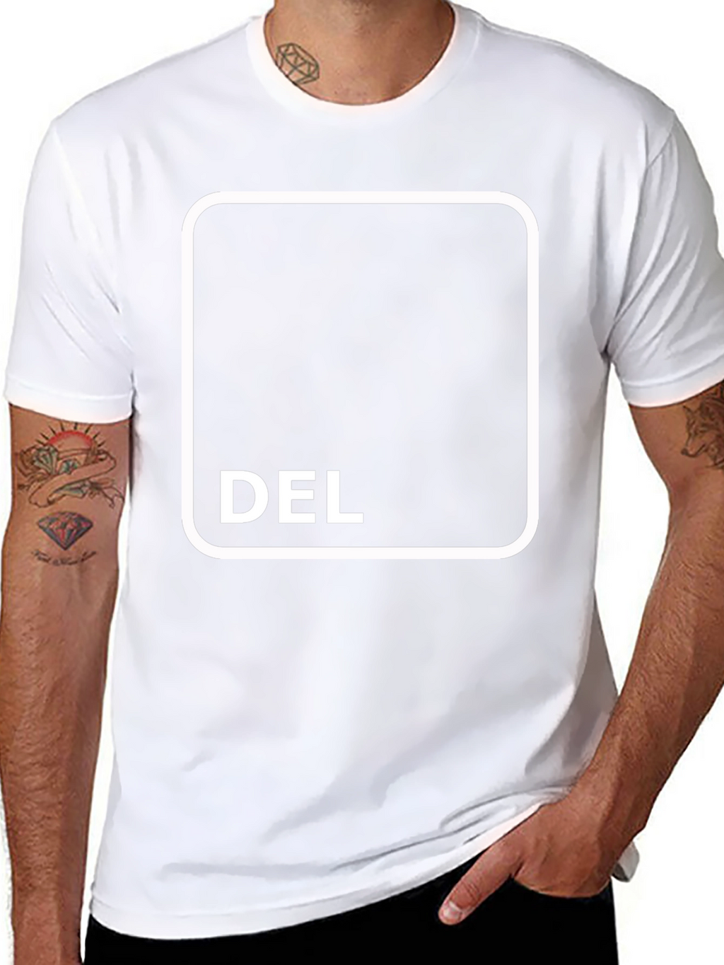 Black T-Shirt with DEL Button Design