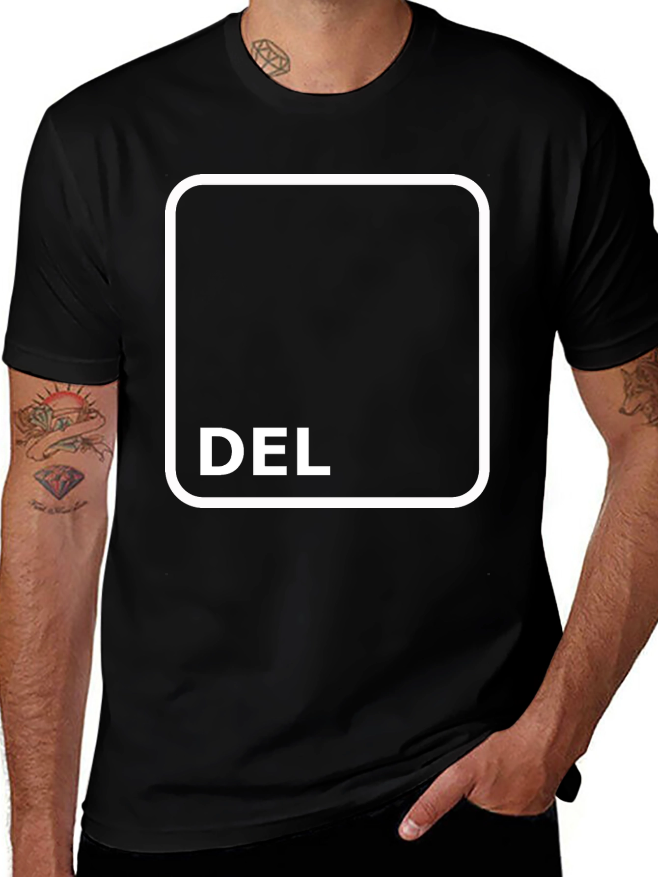 Black T-Shirt with DEL Button Design