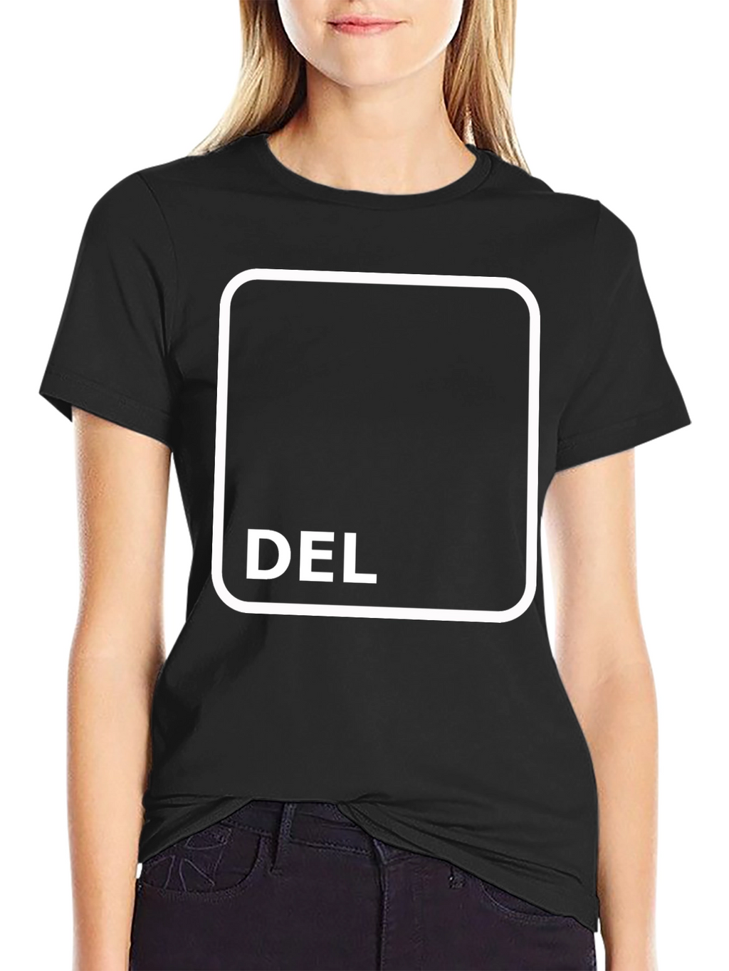Black T-Shirt with DEL Button Design