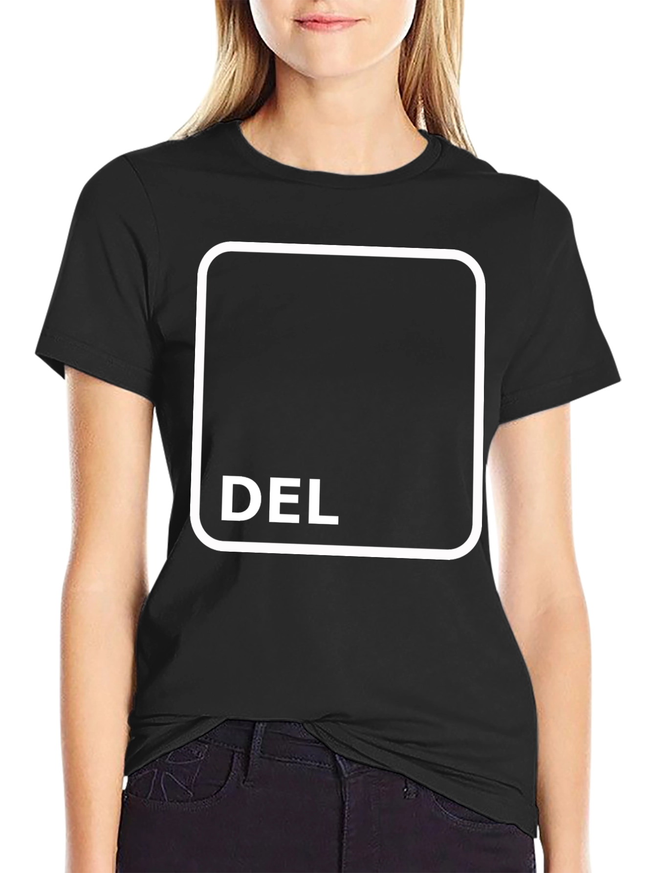 Black T-Shirt with DEL Button Design