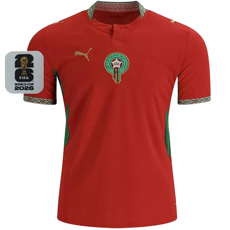 2026/27 Morocco Home Red Fans Soccer Jersey (Have Right Patch 有右臂章 白底黑字） Front
