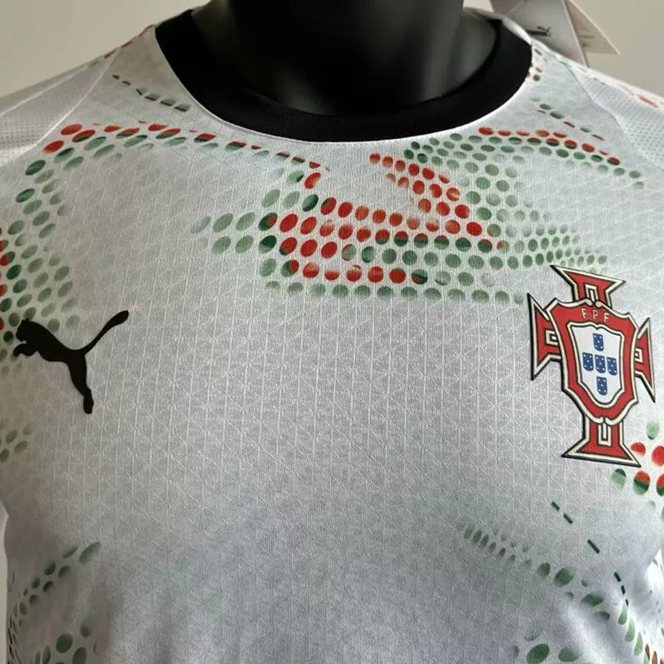 2025/26 Portugal Away White Long Sleeve Player Version Soccer Jersey Detail 1