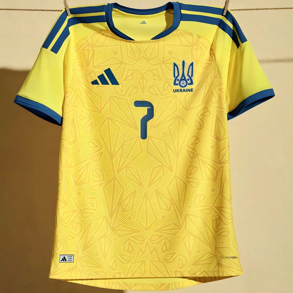 2026/27 Ukraine Home Yellow Player Version Soccer Jersey Detail 1