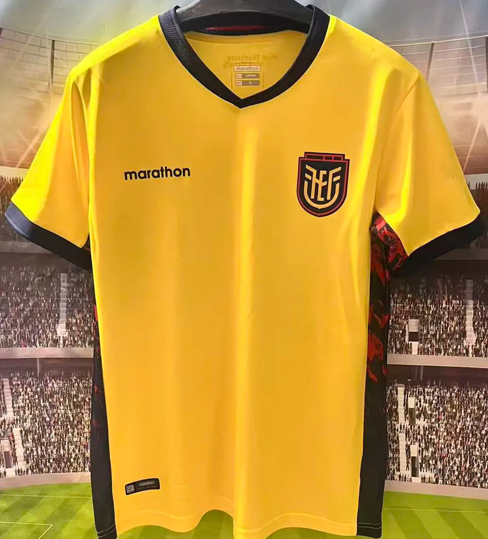 2026/27 Ecuador Home Yellow Fans Soccer Jersey (Have Right Patch 有右臂章 黑底白字） Back