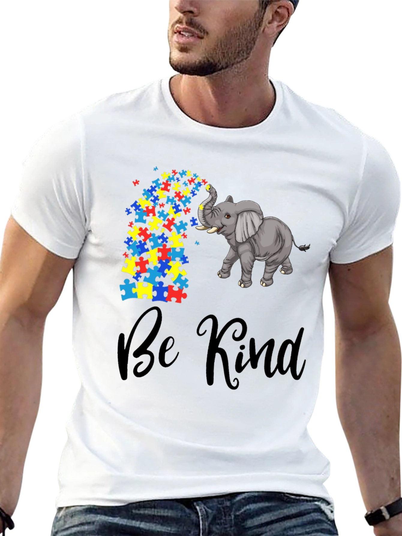 Be Kind Elephant Puzzle Piece Graphic Tee