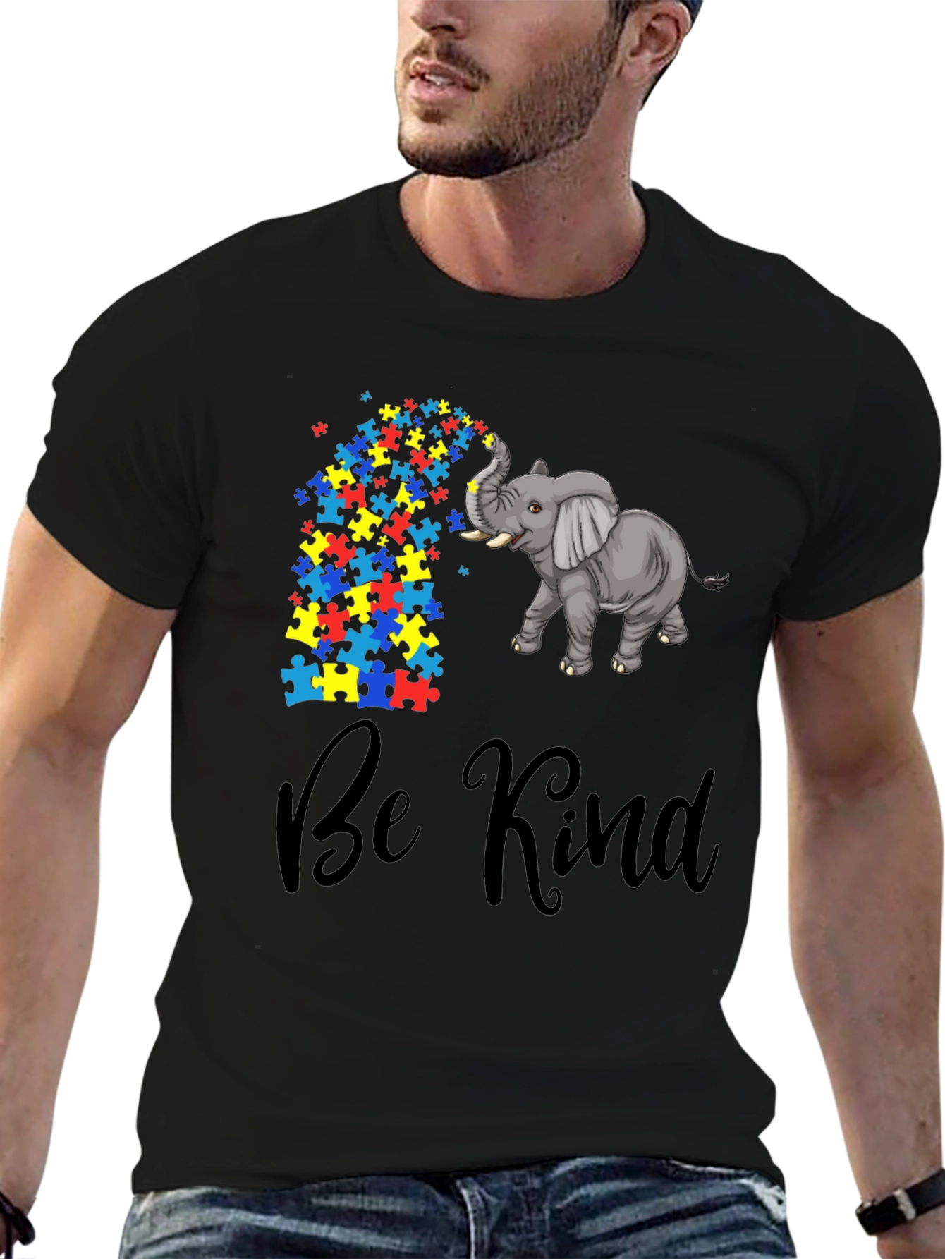 Be Kind Elephant Puzzle Piece Graphic Tee