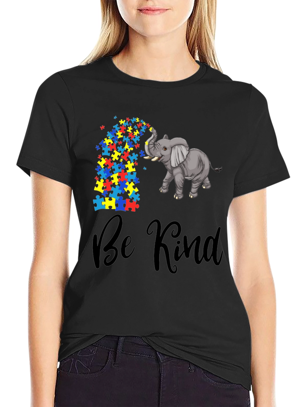 Be Kind Elephant Puzzle Piece Graphic Tee