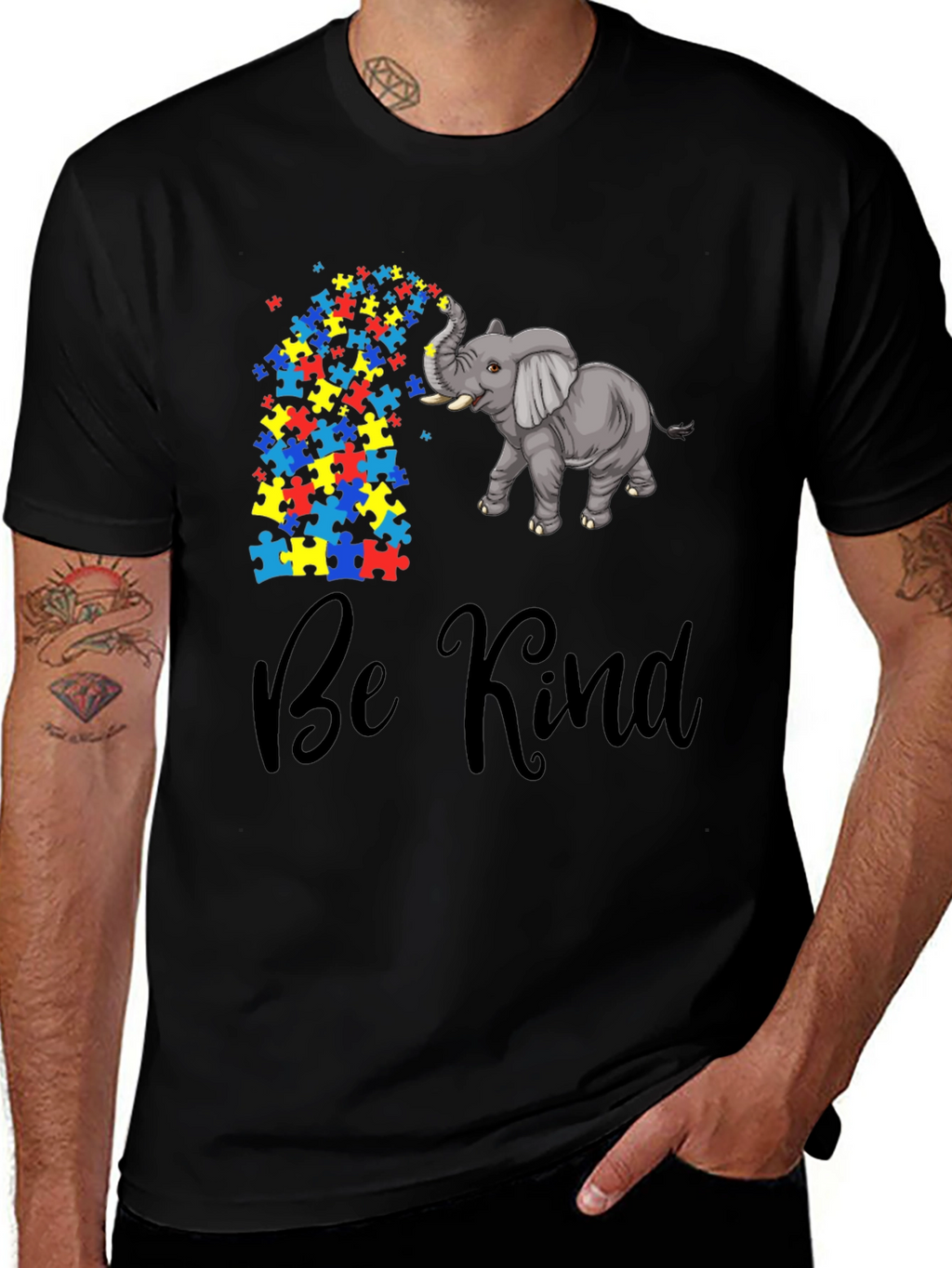 Be Kind Elephant Puzzle Piece Graphic Tee