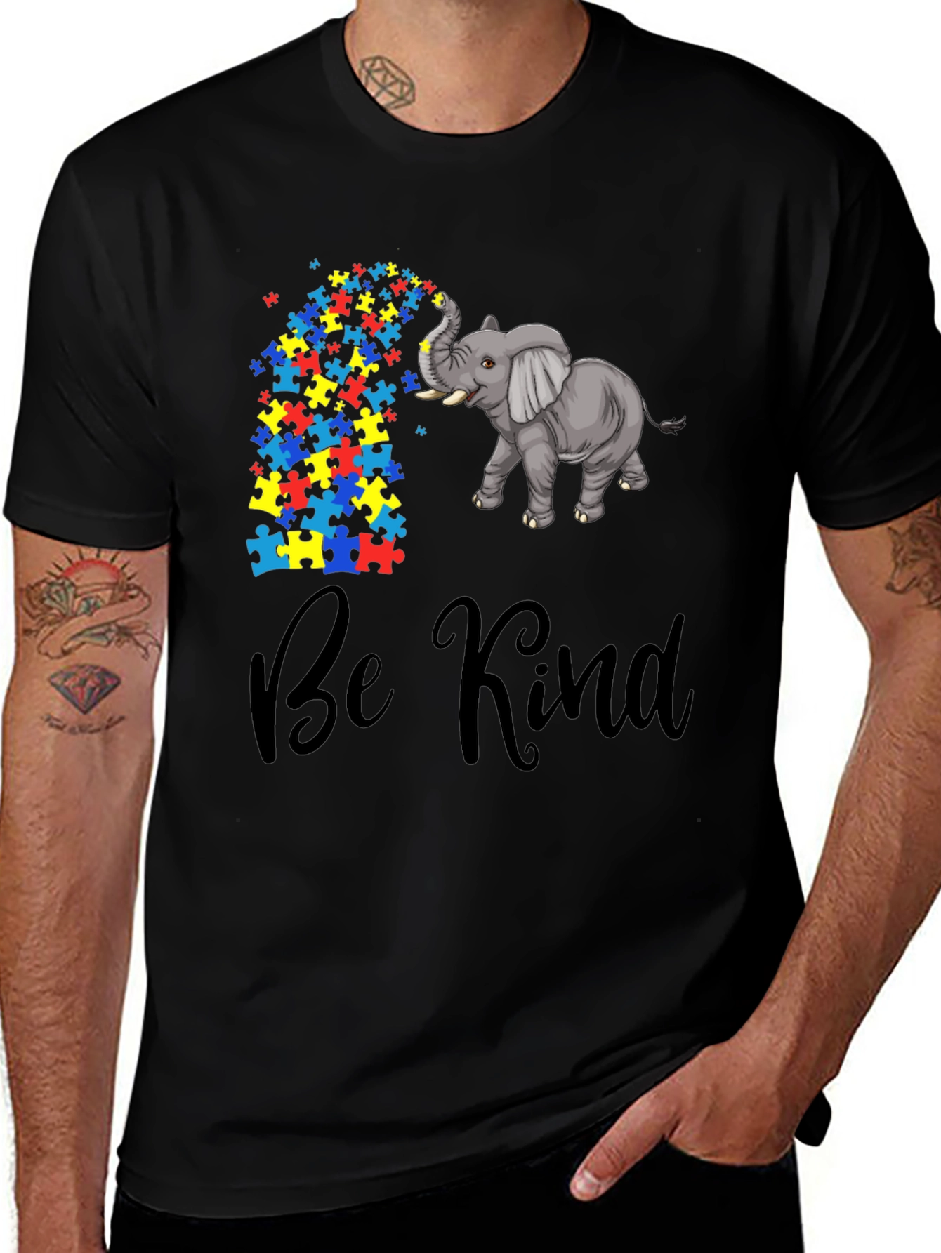 Be Kind Elephant Puzzle Piece Graphic Tee