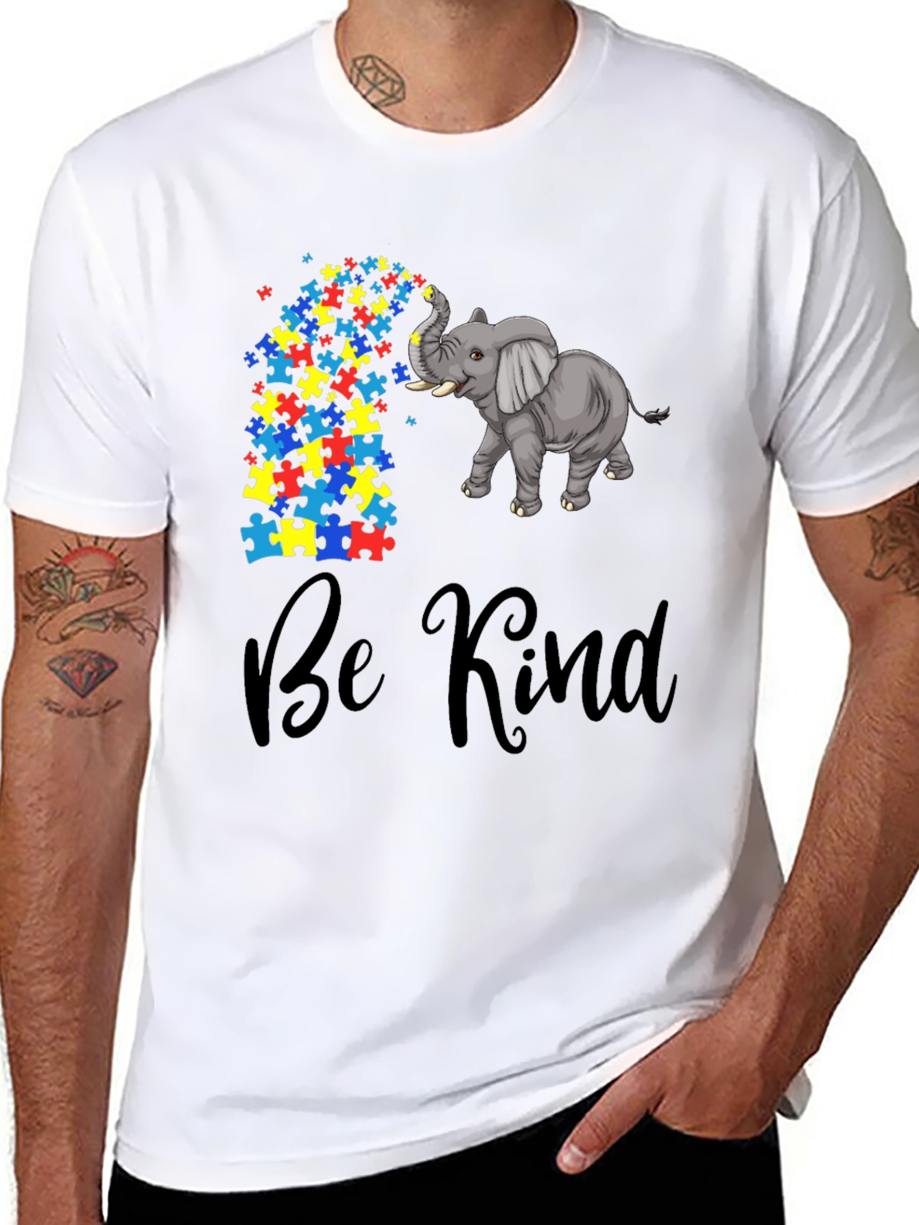 Be Kind Elephant Puzzle Piece Graphic Tee