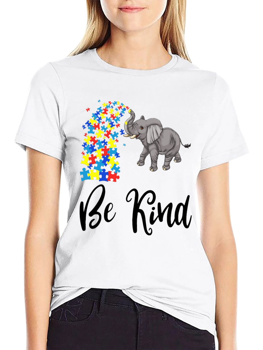 Be Kind Elephant Puzzle Piece Graphic Tee