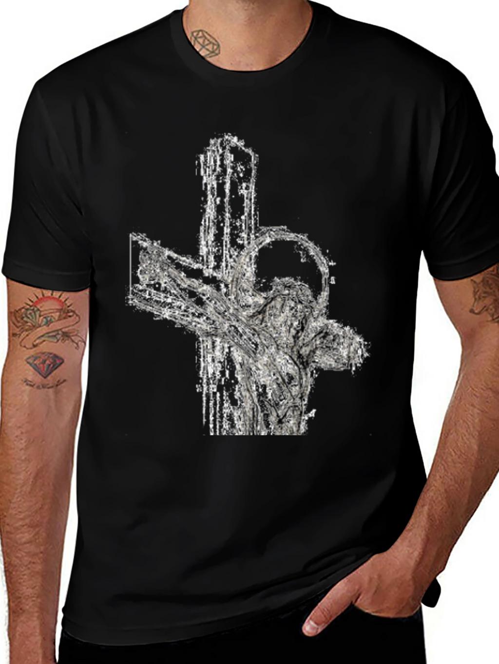 Abstract Cross Graphic Tee - Black