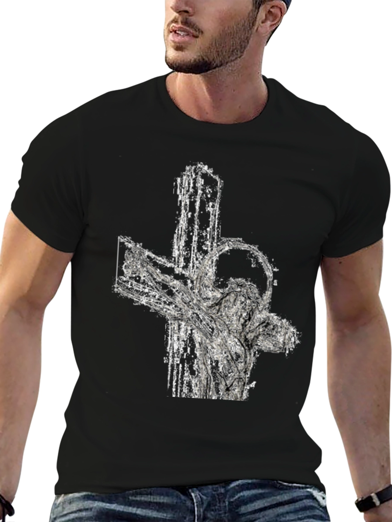 Abstract Cross Graphic Tee - Black