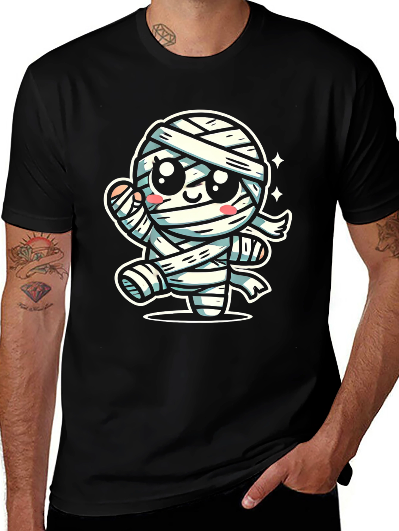 Cute Cartoon Mummy Graphic T-Shirt - Halloween Ready