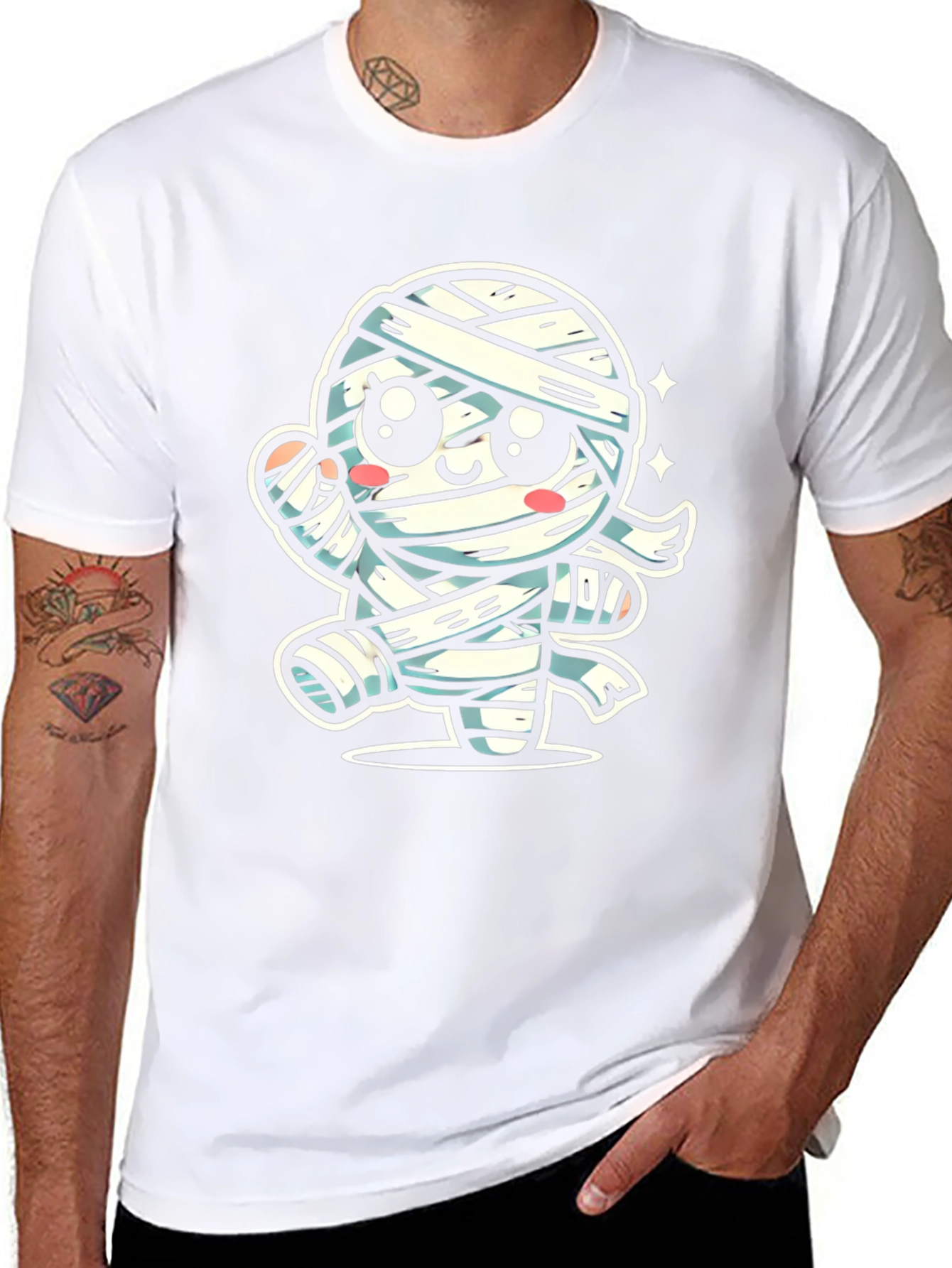 Cute Cartoon Mummy Graphic T-Shirt - Halloween Ready