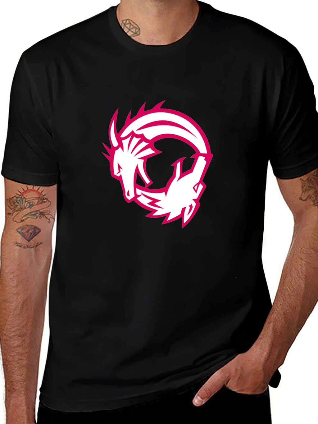 Dragon Circle Graphic Tee - Black Casual T-Shirt