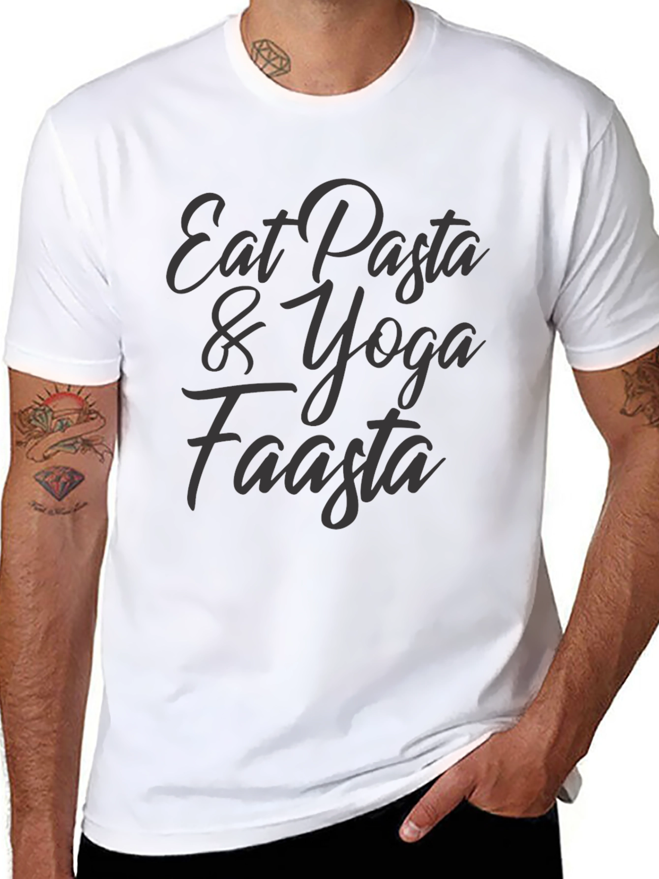 Eat Pasta & Yoga Faasta T-Shirt - Casual Cotton Tee