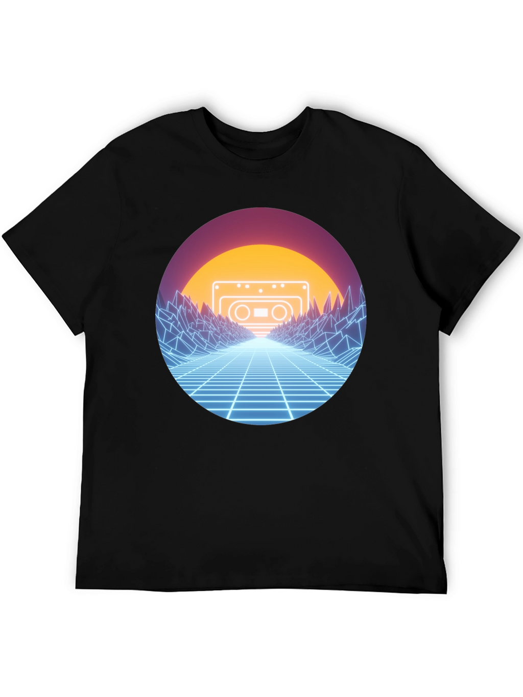 Retro Wave Cassette T-Shirt - Neon Grid Design