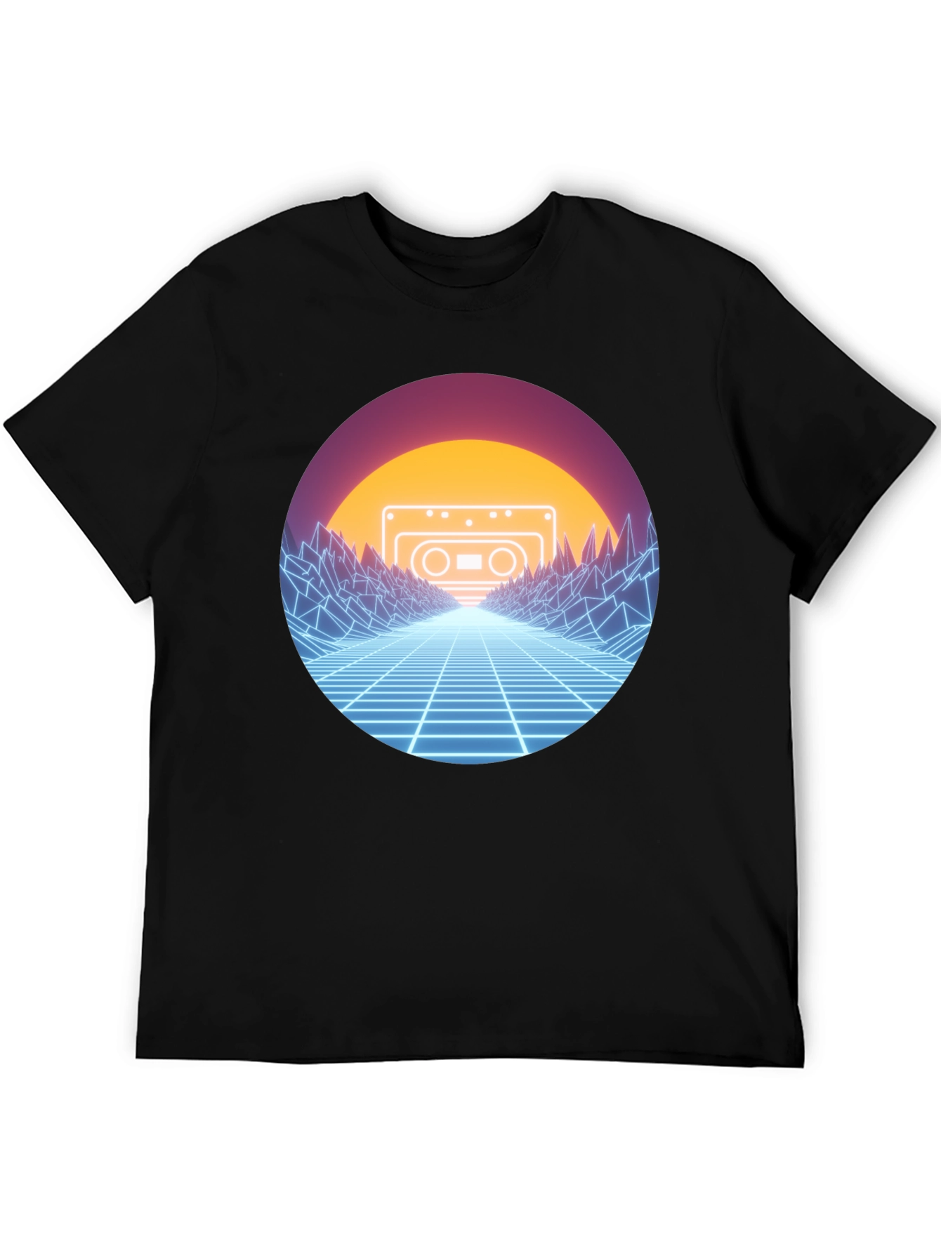 Retro Wave Cassette T-Shirt - Neon Grid Design